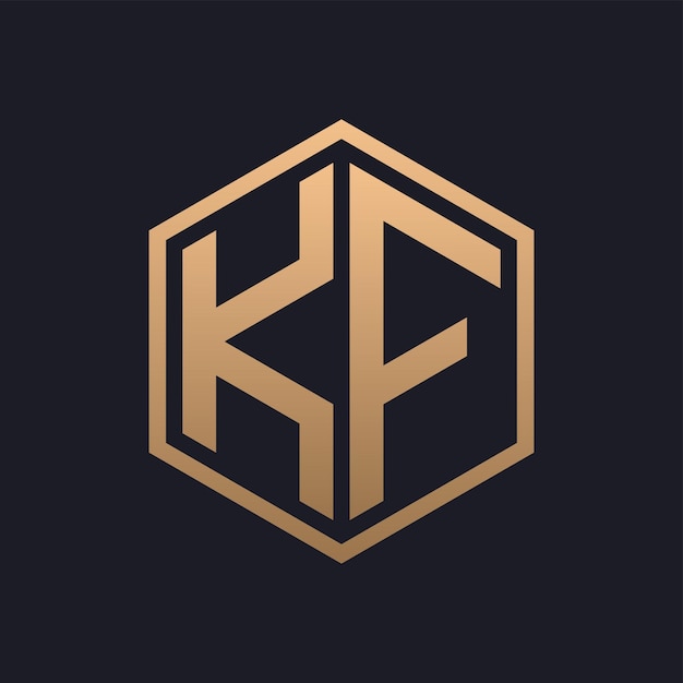 Diseño inicial del logotipo de la elegante letra hexagonal KF plantilla de logotipo de KF de lujo
