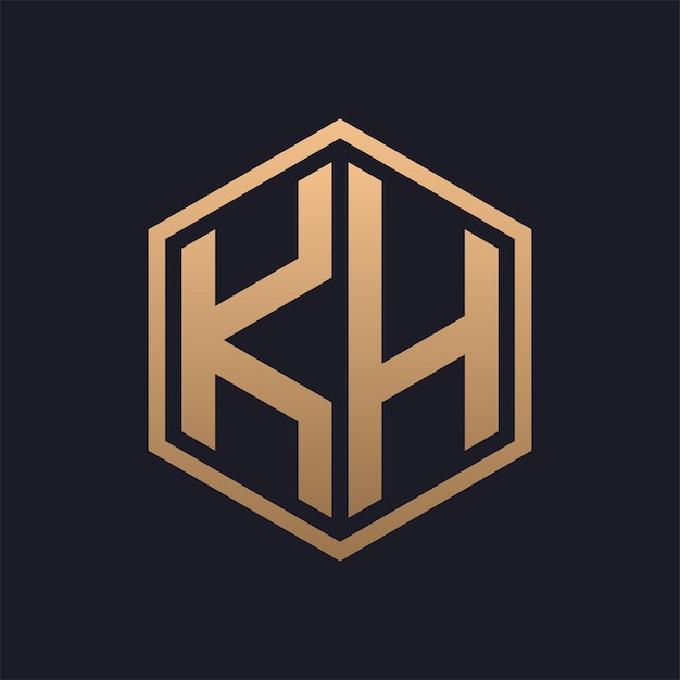 Diseño inicial del logotipo de la elegante letra hexagonal KH plantilla de logotipo de lujo KH