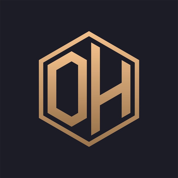 Diseño inicial del logotipo de la elegante letra hexagonal OH plantilla de logotipo de lujo OH