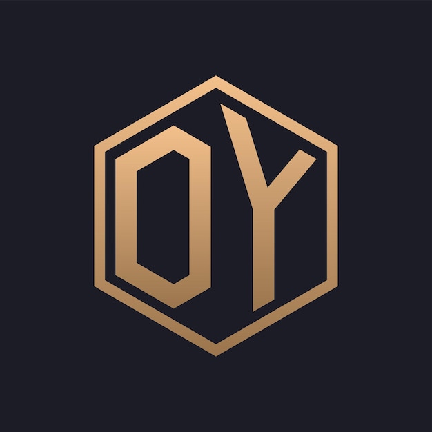 Diseño inicial del logotipo de la elegante letra hexagonal OY plantilla de logotipo de OY de lujo