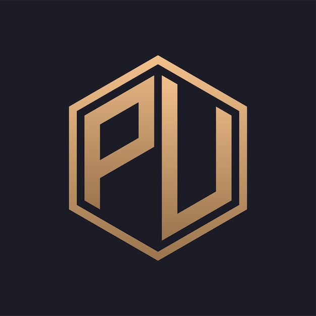 Diseño inicial del logotipo de la elegante letra hexagonal de PU plantilla de logotipo de PU de lujo