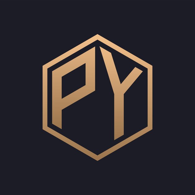Diseño inicial del logotipo de la elegante letra hexagonal PY plantilla de logotipo de PY de lujo
