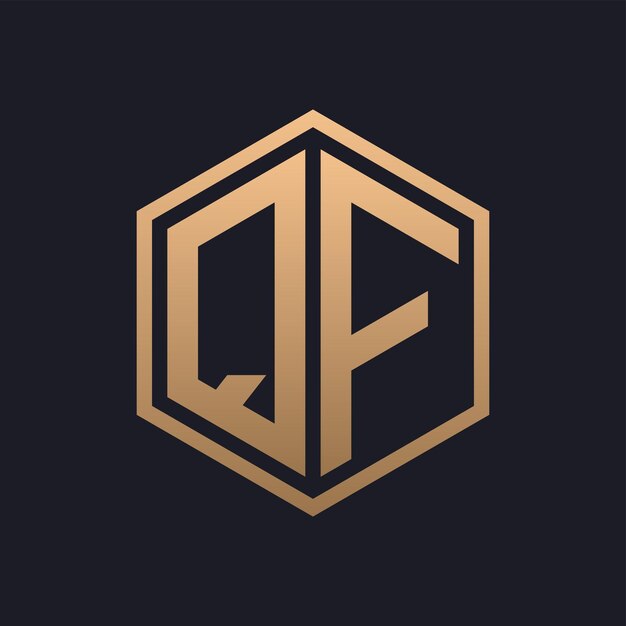 Diseño inicial del logotipo de la elegante letra hexagonal QF plantilla de logotipo de lujo QF