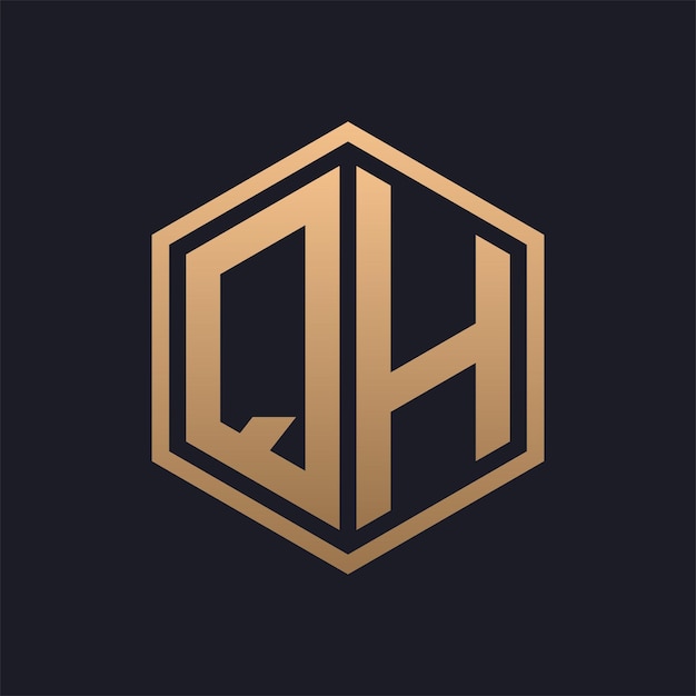 Diseño inicial del logotipo de la elegante letra hexagonal QH plantilla de logotipo de lujo QH