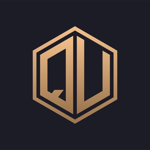Diseño inicial del logotipo de la elegante letra hexagonal de QU plantilla de logotipo de QU de lujo