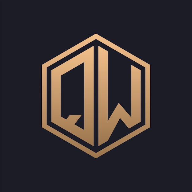 Diseño inicial del logotipo de la elegante letra hexagonal QW plantilla de logotipo de lujo QW