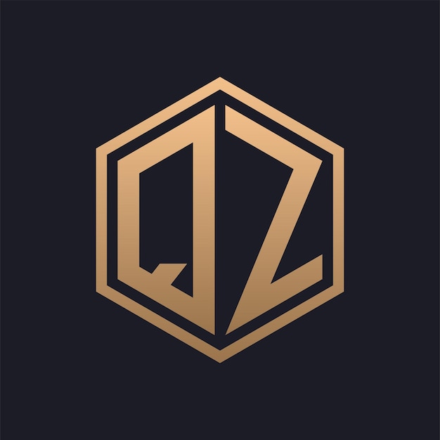 Diseño inicial del logotipo de la elegante letra hexagonal QZ plantilla de logotipo de lujo QZ