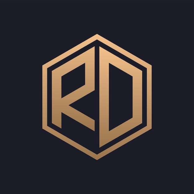 Diseño inicial del logotipo de la elegante letra hexagonal de RD plantilla de logotipo de RD de lujo