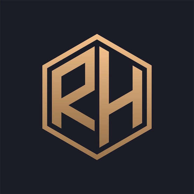 Diseño inicial del logotipo de la elegante letra hexagonal rh plantilla de logotipo de rh de lujo