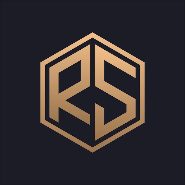 Diseño inicial del logotipo de la elegante letra hexagonal de RS plantilla de logotipo de RS de lujo