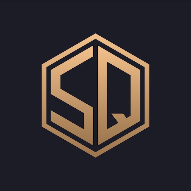 Diseño inicial del logotipo de la elegante letra hexagonal SQ plantilla de logotipo de lujo SQ