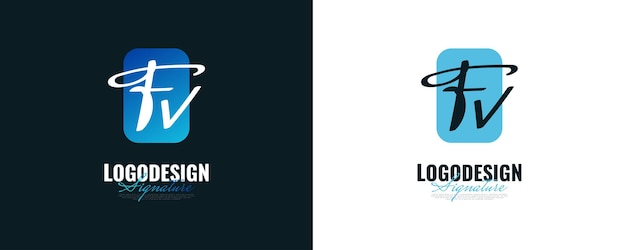 Diseño inicial del logotipo F y V en estilo de escritura elegante y minimalista Logotipo o símbolo de la firma FV para boutique de joyería de moda nupcial e identidad comercial