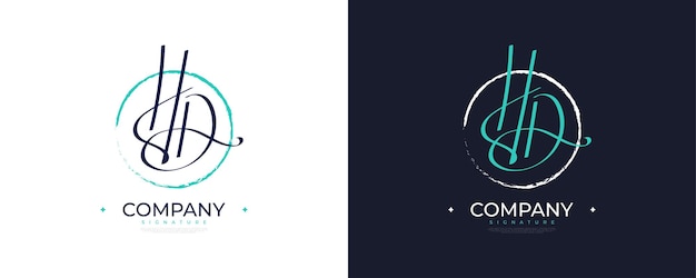 Diseño inicial del logotipo H y D con elegante estilo de escritura a mano Logotipo o símbolo de la firma HD