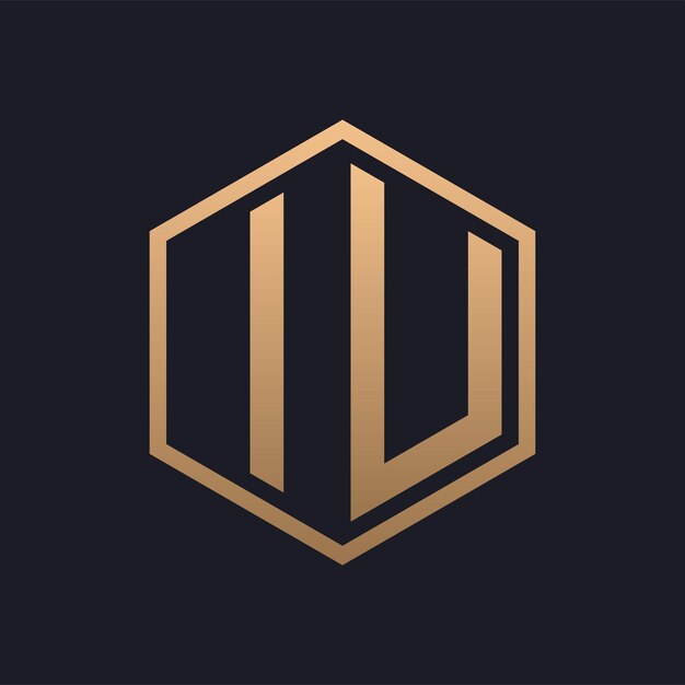 Diseño inicial del logotipo de IU con letras hexágonas elegantes plantilla de logotipo de UI de lujo