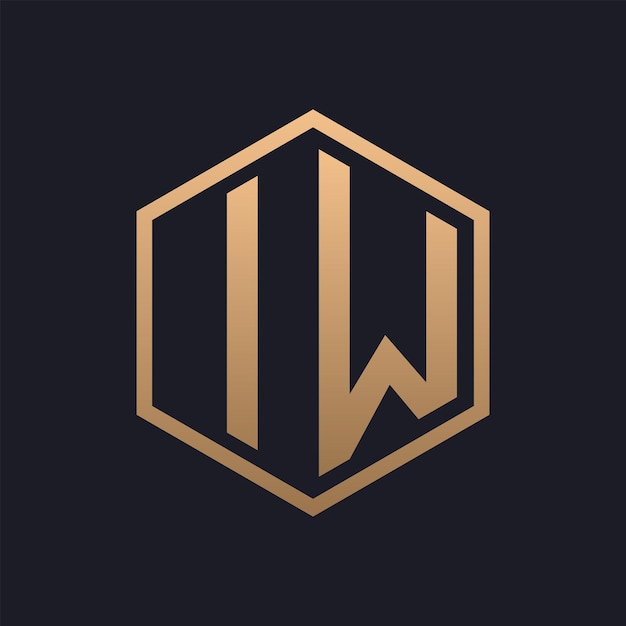 Diseño inicial del logotipo de IW con letras hexágonas elegantes plantilla de logotipo IW de lujo