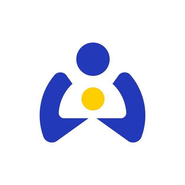 Diseño inicial del logotipo de la letra E con forma humana en amarillo y azul
