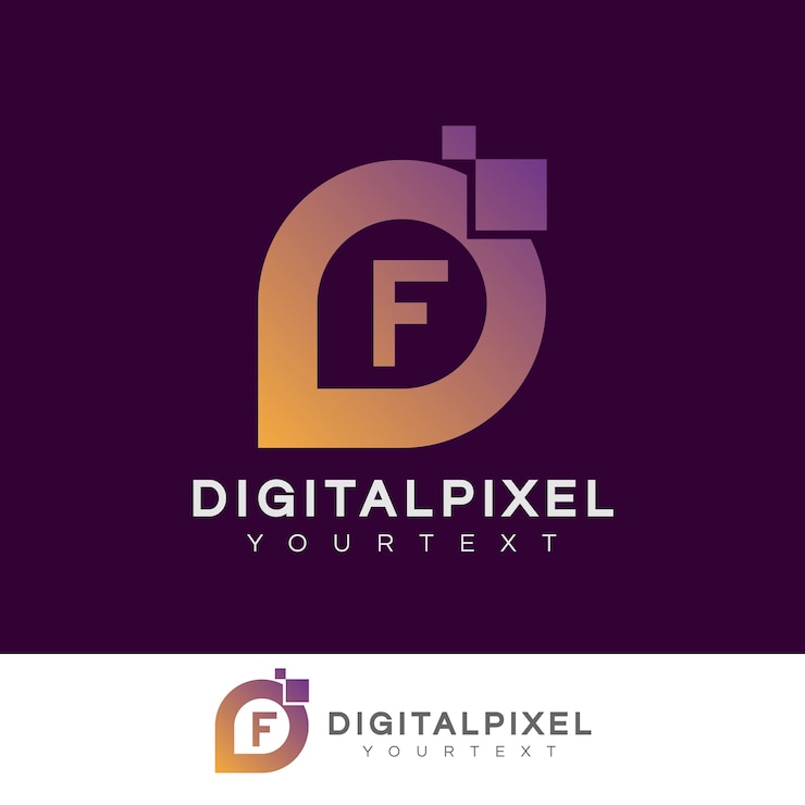 Vector diseño inicial del logotipo letra f digital pixel