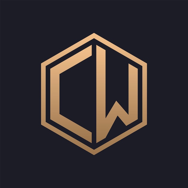 Diseño inicial del logotipo de la letra hexagonal elegante de CW plantilla de logotipo de lujo de CW