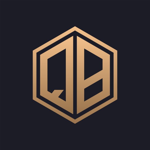 Diseño inicial del logotipo de la letra hexagonal QB elegante plantilla de logotipo de QB de lujo