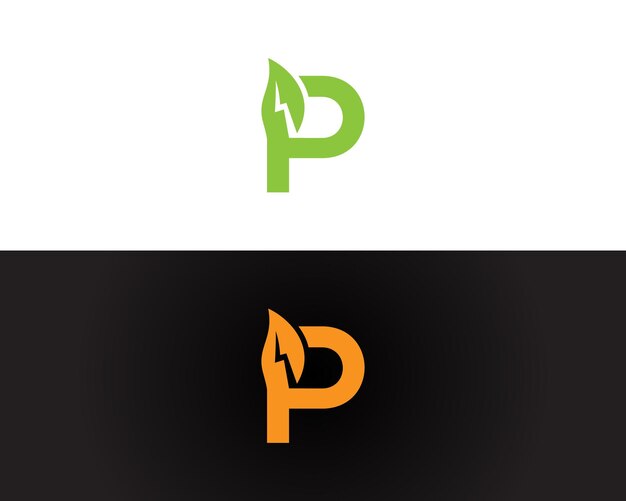 Diseño inicial del logotipo de la letra P con plantilla de monograma vectorial del símbolo de la hoja