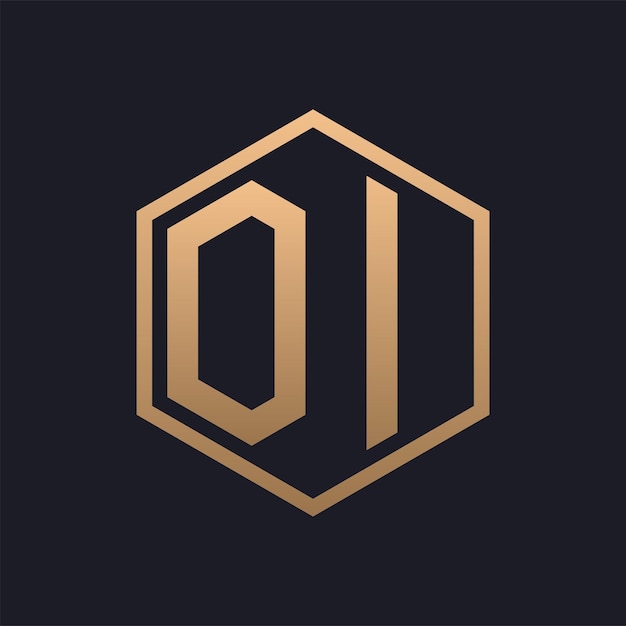 Diseño inicial del logotipo de la OI con letras hexágonas elegantes plantilla de logotipo de OI de lujo