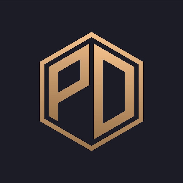 Diseño inicial del logotipo de PD con letras hexágonas elegantes plantilla de logotipo de DP de lujo