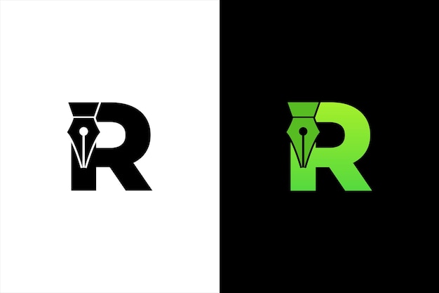 Diseño inicial del logotipo de la pluma de tinta Letra R Logotipo de la pluma de la Letra R en un concepto de estilo moderno
