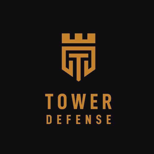 Diseño inicial del logotipo del reino de la torre de la letra T con color dorado