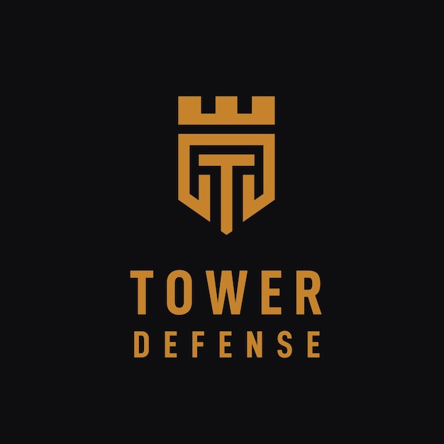 Diseño inicial del logotipo del reino de la torre de la letra t con color dorado