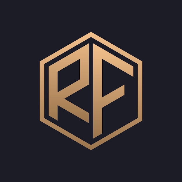 Diseño inicial del logotipo de RF con letras hexágonas elegantes plantilla de logotipo de RFID de lujo