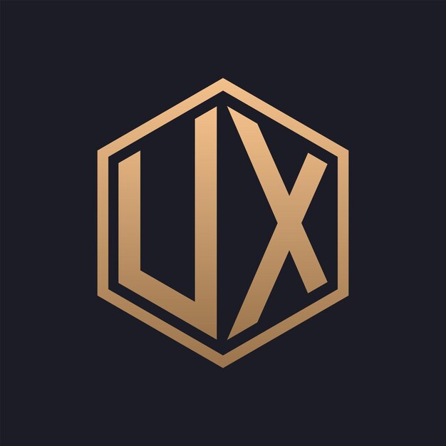 Diseño inicial del logotipo de la UX con letras hexágonas elegantes plantilla de logotipo de UX de lujo