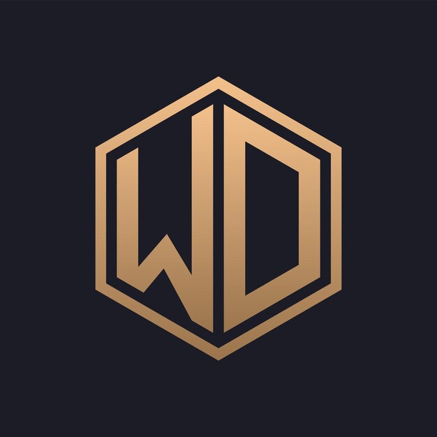 Diseño inicial del logotipo de WD con letras hexágonas elegantes plantilla de logotipo WD de lujo