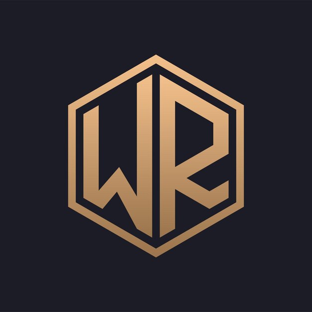 Vector diseño inicial del logotipo de wr con letras hexágonas elegantes y una plantilla de logotipo wr de lujo