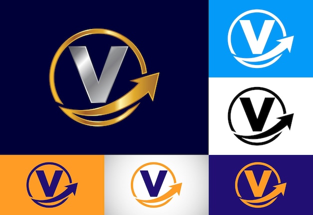 Diseño inicial del símbolo del alfabeto del monograma V incorporado con la flecha Logotipo financiero o de éxito