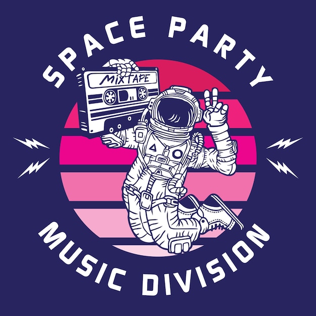 Vector diseño de insignia de astronauta de space party music division