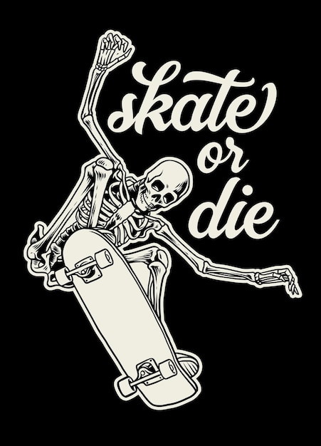 Diseño de insignia de calavera disfrutando de andar en patineta.