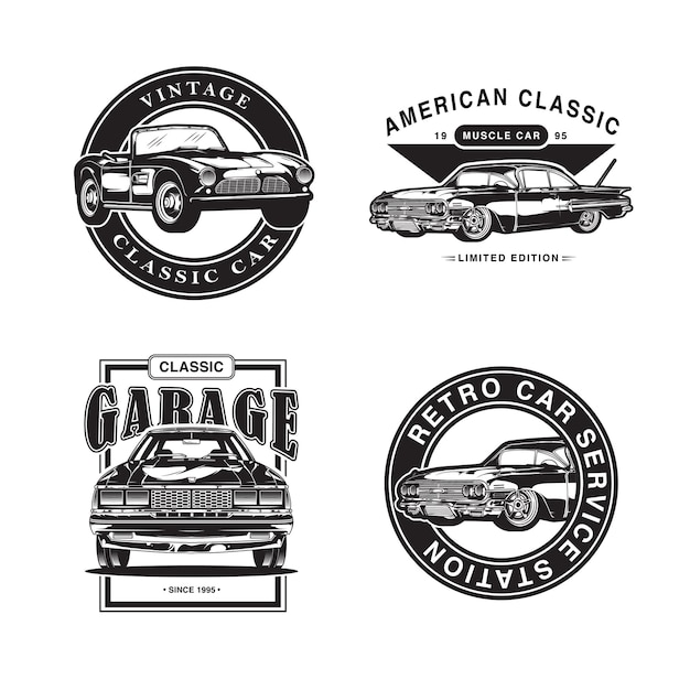 Vector diseño de insignia para garaje de coche clásico y estilo de coche americano.