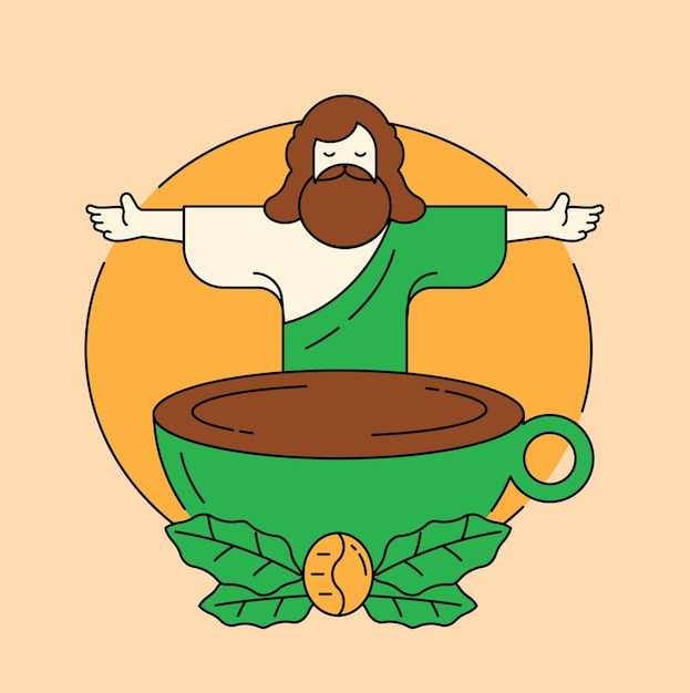 Vector diseño de insignia de granos de café de brasil con jesús