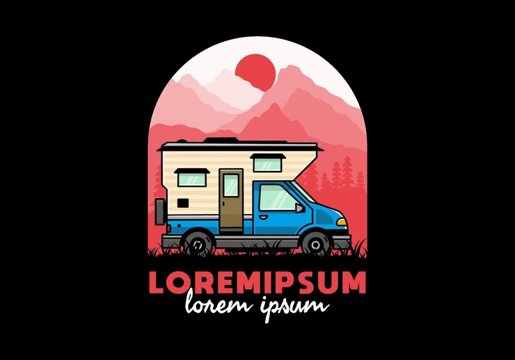 Vector diseño de insignia de ilustración de camper de caja de furgoneta