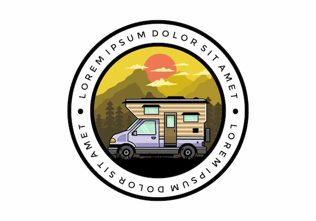 Vector diseño de insignia de ilustración de camper de caja de furgoneta