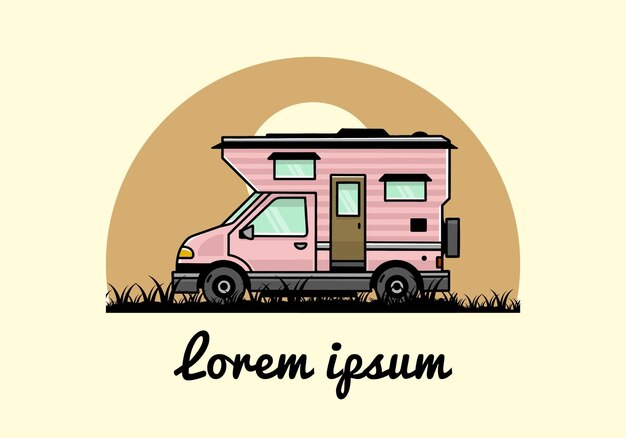 Diseño de insignia de ilustración de camper de caja de furgoneta