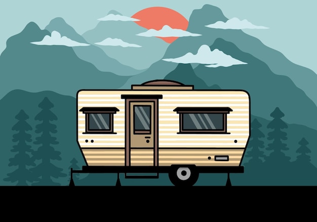 Diseño de insignia de ilustración de camper de furgoneta en forma de lágrima