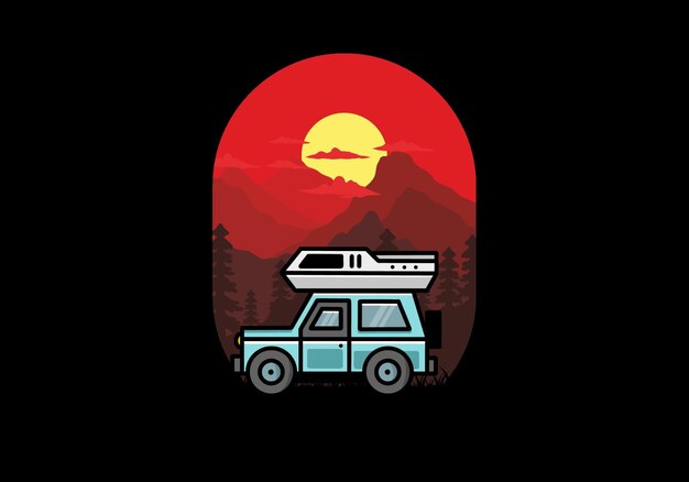 Diseño de insignia de ilustración de camping de coche de vehículo todoterreno