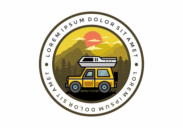 Diseño de insignia de ilustración de camping de coche de vehículo todoterreno