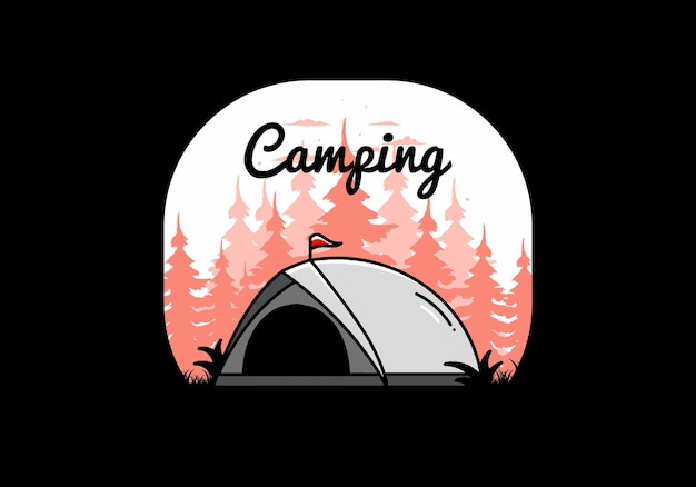 Diseño de insignia de ilustración de camping de tienda de cúpula