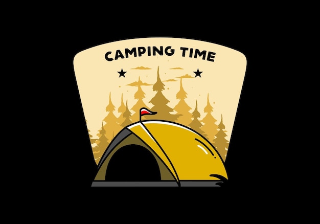 Diseño de insignia de ilustración de camping de tienda de cúpula