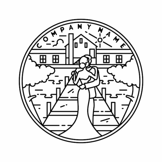 Diseño de insignia de logotipo de fiesta de bodas Monoline