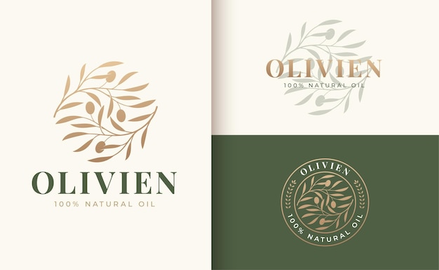 Diseño de insignia y logotipo de rama de olivo vintage