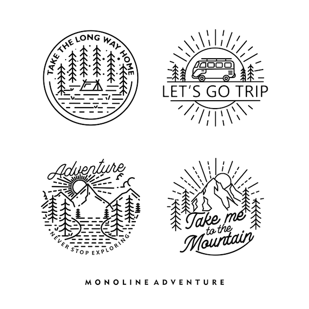 Diseño de insignia Monoline de aventura al aire libre vintage