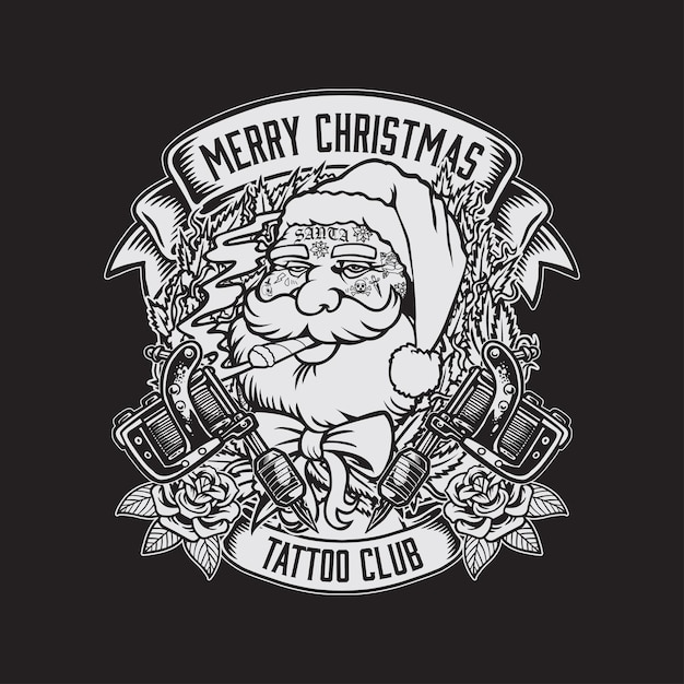 Vector diseño de insignia de tatuaje de papá noel fumando